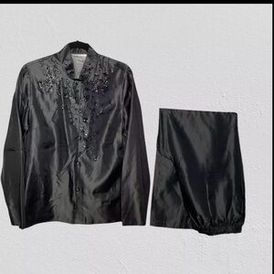 Vtg 90s Diane Von Furstenberg Silk Assets 2pc Pants Blouse Small